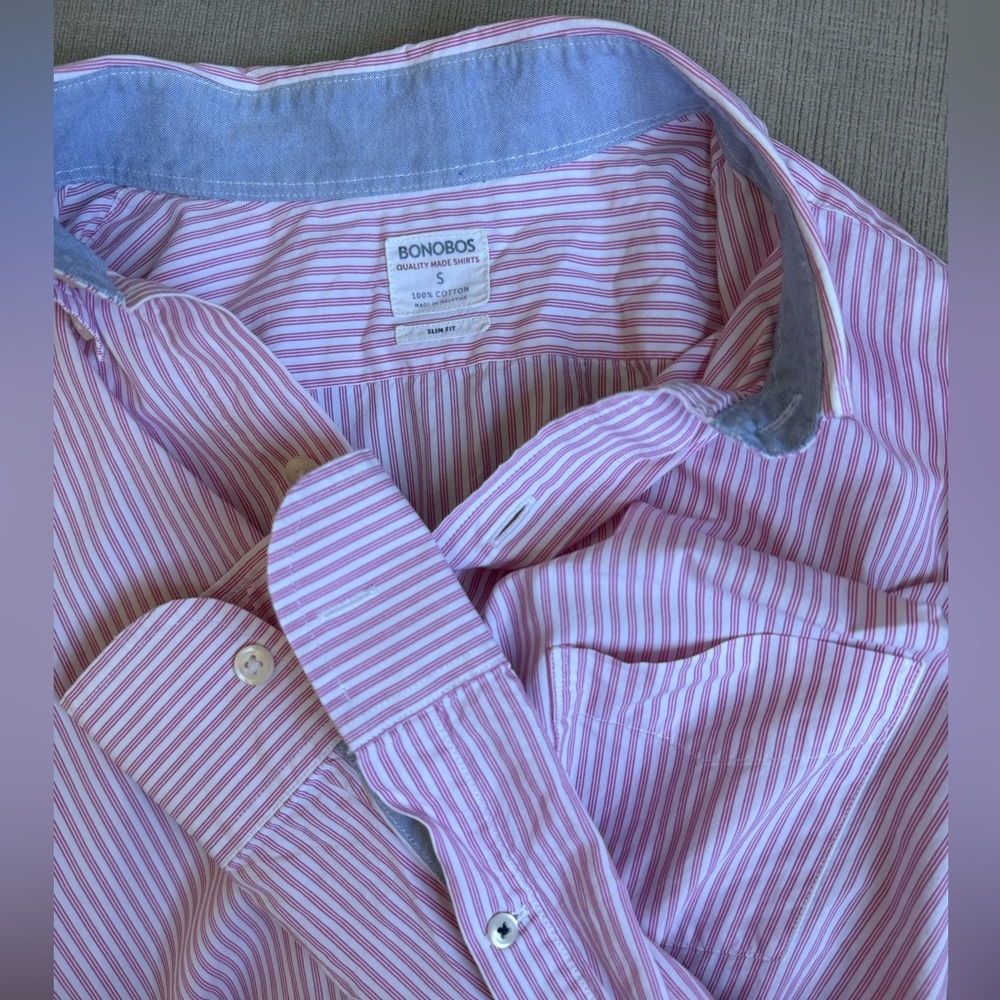 Bonobos Men's Pink and White Striped Dress Shirt